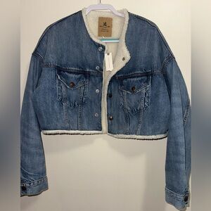 Anthropologie Blue Denim Cropped Jacket
